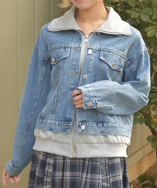 異素材レイヤードデニムジャケット