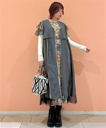 チュール切替ロングベスト(チャコール-F)