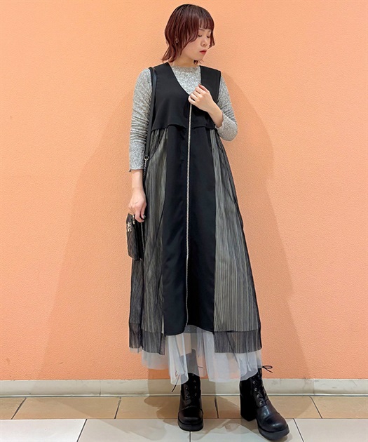 チュール切替ロングベスト