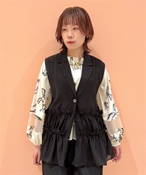 ギャザー異素材切替ベスト(黒-F)