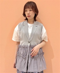 ギャザー異素材切替ベスト(グレージュ-F)