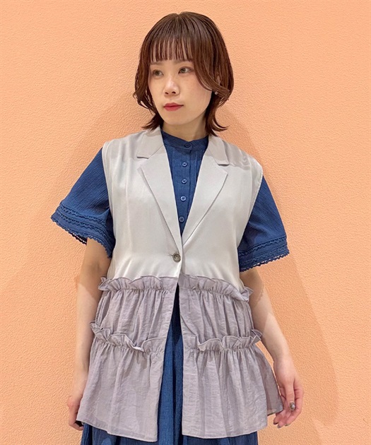 ギャザー異素材切替ベスト