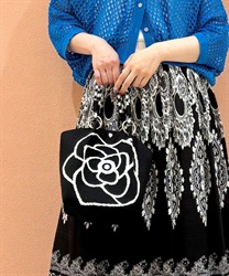 総柄ニットトートバッグ(黒-F)