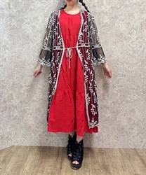 チュール刺繍ロングカーデ【2点10%OFF対象商品】(黒-F)