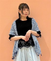 プリーツ総柄ストール(ブルー-F)