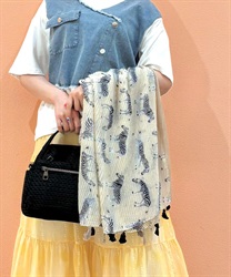 プリーツ総柄ストール(ベージュ-F)