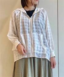 チェック柄シアーパーカー(白-F)