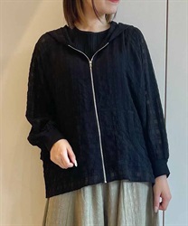 チェック柄シアーパーカー(黒-F)