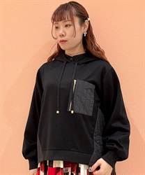 キルティング切替パーカー(黒-F)