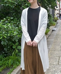 ニット×シフォン切替カーディガン(生成り-F)
