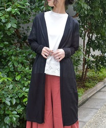 ニット×シフォン切替カーディガン(黒-F)