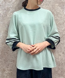 配色パイピングプルオーバー【2点10%OFF対象商品】(サックス-F)