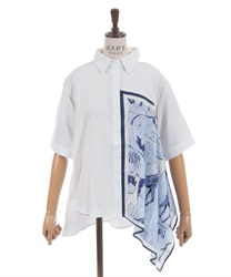 アシメプリント切り替えシャツ(白-F)