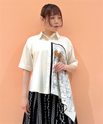 アシメプリント切り替えシャツ(生成り-F)