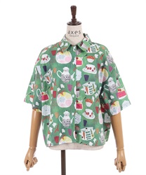 総柄シャツ(グリーン-F)