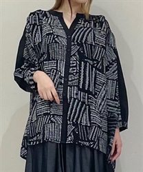 楽譜柄配色シャツチュニック(黒-F)