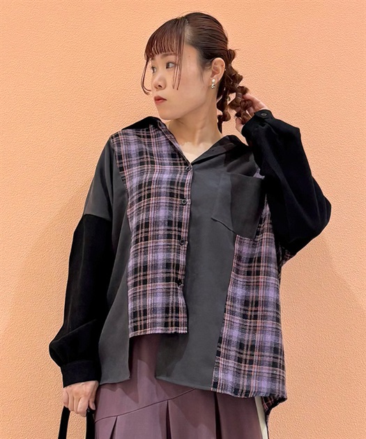 チェック柄パッチワークシャツ