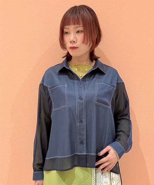 デニム×シアー切替シャツ | axes femme online shop