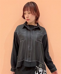 デニム×シアー切替シャツ(黒-F)