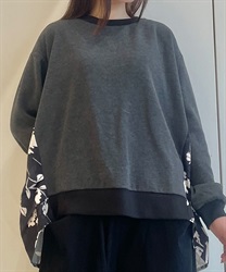 裏起毛×花柄配色プルオーバー【WEB限定価格】(チャコール-F)