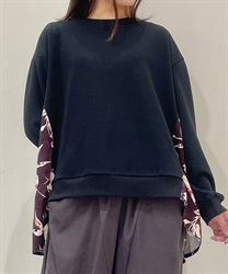 裏起毛×花柄配色プルオーバー【WEB限定価格】(黒-F)