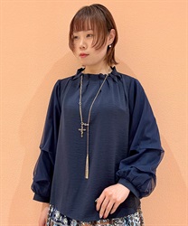 袖チュール重ねタックプルオーバー【期間限定価格】(紺-F)