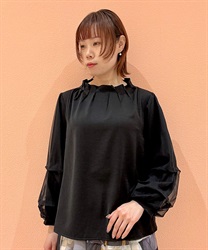 袖チュール重ねタックプルオーバー【期間限定価格】(黒-F)