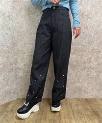 パールカシメデニムパンツ【期間限定価格】(黒-M)
