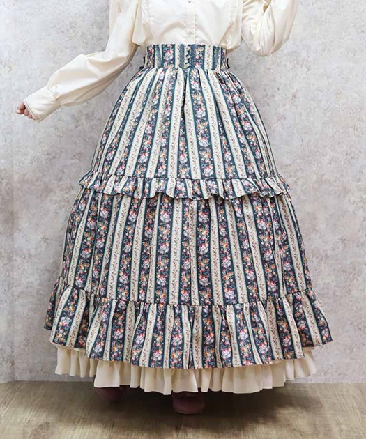 ストライプ柄ティアードロングスカート[fo1632] | レディース