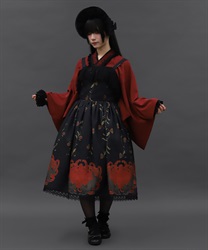 菊と狐柄ジャンパースカート【ランク限定Web先行販売】(黒-M)