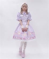 パンジーカップケーキ柄ジャンパースカート(ラベンダー-M)