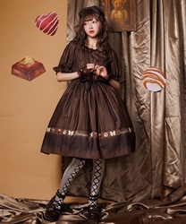 ボンボンショコラ柄ワンピース【受注生産】(茶-M)