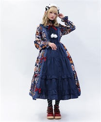 クリスマス柄ワンピース(紺-M)