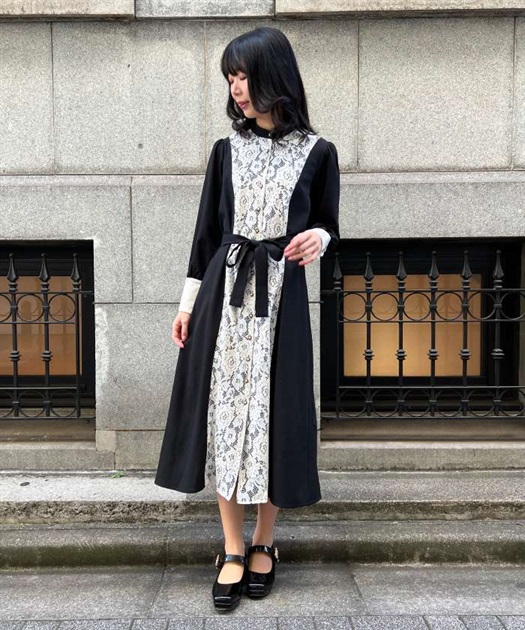 配色レース切替ワンピース | outlet | axes femme online shop 配色レース切替ワンピース | outlet | axes femme online shop