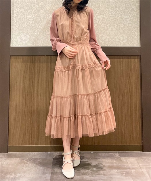 レース切替ドットチュールワンピース | 衣料 | axes femme レース切替ドットチュールワンピース | 衣料 | axes femme
