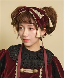 タッセル付リボンヘッドドレス(ワイン-F)