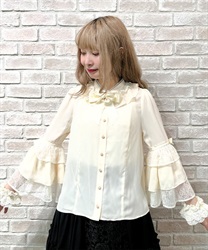 美品 フラメンコ衣装】クリームピンク×袖口3段フリル ブラウス