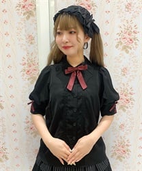 コウモリ衿半袖ブラウス【ランク限定Web先行販売】(黒-M)
