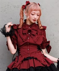 ストライプリボンブラウス【ランク限定Web先行予約】(ワイン-M)