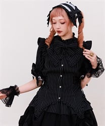 ストライプリボンブラウス【ランク限定Web先行予約】(黒-M)
