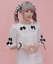 トーションレースブラウス(黒-M)