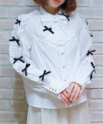 配色リボンブラウス(黒-M)