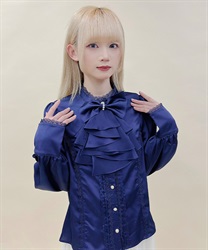 ジャボブローチ付きブラウス【ランク限定Web先行予約】(紺-M)