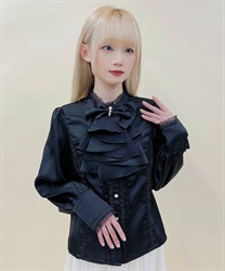 ジャボブローチ付きブラウス【ランク限定Web先行予約】(黒-M)