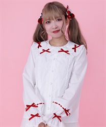 プチリボン丸襟ブラウス(赤-M)