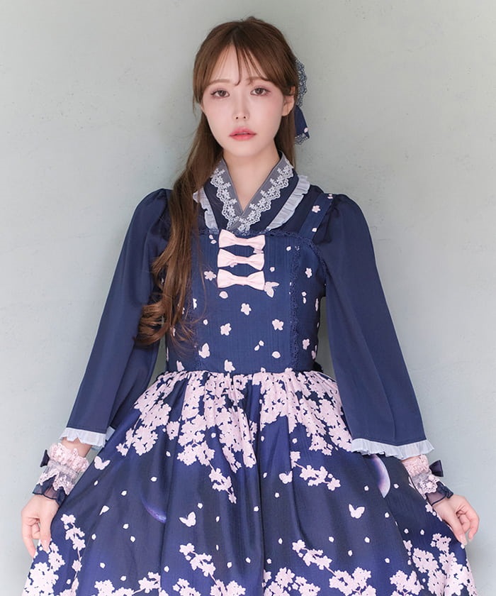 H*r様 和風ブラウス 襟レース(紺) 衿レース付き和風ブラウス | 衣料 | axes femme online shop