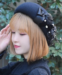 リボンウールベレー(黒-F)