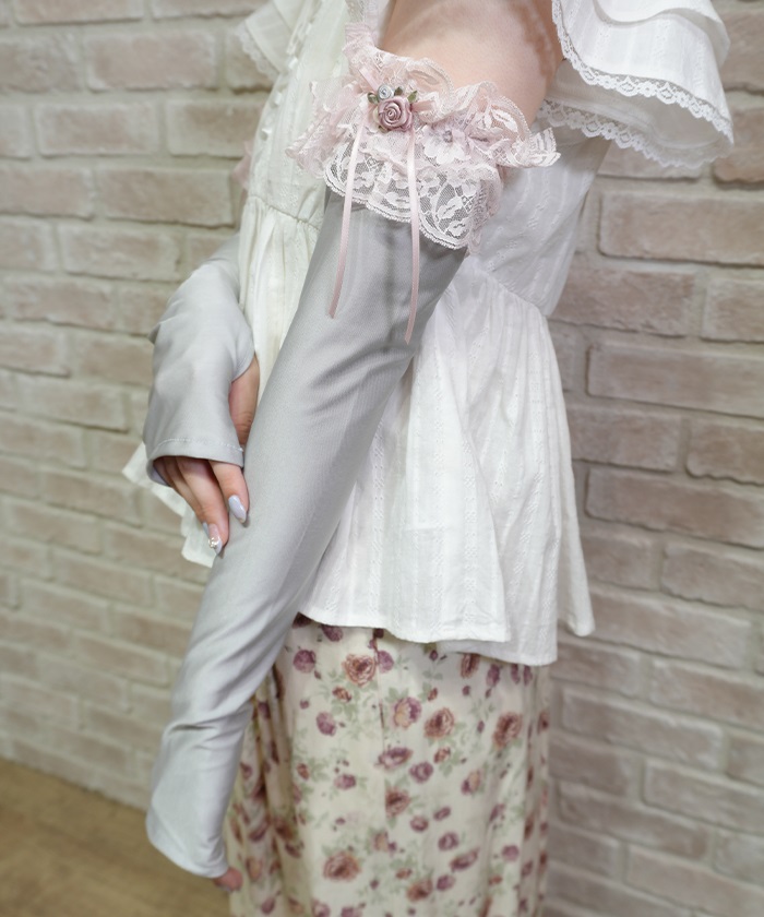 *近沢レース*ファー手袋 ロング ラインストーン アイボリー フィンガーレス レースフリルUVロング手袋 | ROSE ROUGE │ axes femme 公式