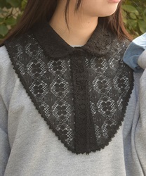 総レースショールカラーお襟(黒-F)