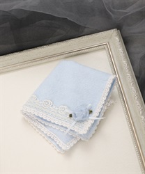 バラの集いタオルハンカチ(ブルー-F)